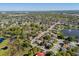 Aerial view of a neighborhood, showcasing single-Gathering homes with mature trees and lush green spaces with small pond at 1137 Palm Cove Dr, Orlando, FL 32835