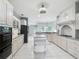 Modern kitchen with white cabinetry, stainless steel appliances, and center island at 1406 Cr 542G, Bushnell, FL 33513