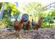 Several chickens roam freely in an outdoor enclosure with natural landscaping at 15714 Turkey Farm Rd, Minneola, FL 34715