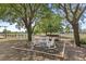 Cozy backyard fire pit area with rocking chairs surrounded by mature shade trees at 7823 Baron Ave, Howey In The Hills, FL 34737