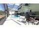 Covered patio with views of a backyard swimming pool and lush tropical landscaping at 339 Sigmund Loop, Davenport, FL 33837
