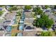 Real estate aerial view of community homes featuring screened patios, solar panels and well-manicured lawns at 217 Herring St, Davenport, FL 33897