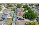 Real estate aerial view of community homes featuring screened patios, solar panels and well-manicured lawns at 217 Herring St, Davenport, FL 33897