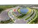 This aerial view shows the community layout with the pond and various homesites at 2457 Cliff Way, St Cloud, FL 34771