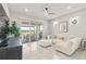 Cozy living room with a sectional sofa and view of the screened lanai and water at 2457 Cliff Way, St Cloud, FL 34771