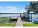 Scenic lake view featuring a private dock with boat lift and covered boat slip at 4301 Down Point Ln, Windermere, FL 34786