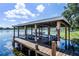 Lakeside covered boat dock with lifts offering the best in waterfront living at 4301 Down Point Ln, Windermere, FL 34786