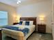 Comfortable bedroom with a wood headboard, matching nightstands and lamps with luxury bedding at 5354 Diplomat Ct # 105, Kissimmee, FL 34746