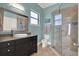 Beautiful bathroom with a vessel sink vanity, tile shower and neutral color scheme at 5640 Brookline Dr, Orlando, FL 32819
