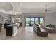 Open-concept living room with a view of the pool, featuring modern furniture and neutral tones at 5640 Brookline Dr, Orlando, FL 32819