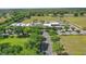 An aerial shot showcasing a charming commercial district, lush greenery, and a welcoming community atmosphere at 7130 Forty Banks Rd, Harmony, FL 34773