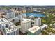 Stunning aerial view of downtown Orlando skyline with buildings and lake at 100 S Eola Dr # 1102, Orlando, FL 32801