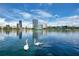 Beautiful lake view of downtown Orlando skyline with swans and fountain at 100 S Eola Dr # 1102, Orlando, FL 32801