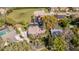 An aerial view of a beautiful home with a screened-in pool surrounded by mature landscaping at 2155 Palm View Dr, Apopka, FL 32712