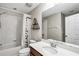 Cozy bathroom featuring shower-tub combo and single sink vanity with neutral finishes at 3661 Brighton Park Cir, Orlando, FL 32812
