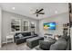 Cozy living room with a ceiling fan, large windows, and modern decor at 3661 Brighton Park Cir, Orlando, FL 32812