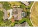 Aerial view of a well-maintained home with mature landscaping and a screened-in pool at 1723 Lee Janzen Dr, Kissimmee, FL 34744
