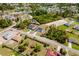 Aerial view shows a new construction home in a suburban neighborhood with mature trees and green lawns at 2596 Sw 146 St, Ocala, FL 34473
