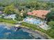 Aerial view of a community center with pools, a lake and lush landscaping at 3020 Red Ginger Rd, Kissimmee, FL 34747