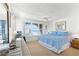Inviting bedroom with coastal decor, comfortable bed, and windows overlooking the ocean and beach views at 4821 Saxon Dr # 201B, New Smyrna Beach, FL 32169