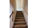Carpeted staircase featuring white risers and a wood handrail leading to the next floor at 6240 Miramonte Dr # 102, Orlando, FL 32835