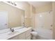 Bathroom featuring a white vanity, large mirror, and shower-tub combo at 6402 Cava Alta Dr # 107, Orlando, FL 32835