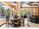 Dining area featuring a wood table with seating, views of the pool, and natural light at 8590 Apache Trl, Kissimmee, FL 34747
