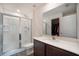 Modern bathroom featuring glass shower, tile surround, and vanity with spacious countertop at 936 Dandridge Dr, Deltona, FL 32725