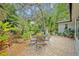 Charming backyard patio features lush landscaping, colorful seating, and a dining area for outdoor enjoyment at 1621 Highland Dr, Longwood, FL 32750