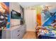 This bedroom features a themed paint job, a bed, and carpet at 321 Falls Dr, Kissimmee, FL 34747
