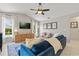 Cozy living room with modern decor, a comfortable couch, a large TV, and bright windows to enjoy outdoor views at 652 Rochester St, Oviedo, FL 32765