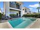 A modern outdoor oasis with a sparkling pool, lounge chairs, and dining area for relaxation and entertainment at 748 Desert Mountain Ct, Reunion, FL 34747