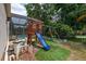 Backyard with playset, slide, swings and lawn area adjacent to pool area at 1034 Featherstone Cir, Ocoee, FL 34761