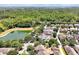 A serene pond in a neighborhood community, surrounded by lush greenery and well-maintained homes at 14522 Old Thicket Trace, Winter Garden, FL 34787