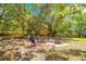 Cozy backyard fire pit area surrounded by mature trees and a wooden fence at 20 Stone Gate S, Longwood, FL 32779
