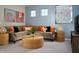 Comfortable living room with neutral sofa, colorful pillows, and unique woven coffee table at 523 Silver Palm Dr, Haines City, FL 33844