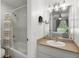 Well-lit bathroom featuring a shower-tub combo, vanity sink, and neutral decor at 5831 Nw 58Th Ter, Ocala, FL 34482