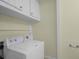 Laundry room features a white washing machine, built-in shelving, and ample space at 7807 Napoleon St, Orlando, FL 32825