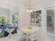 Bright breakfast nook features a white round table, chandelier, and views of the lush backyard at 11139 Camden Park Dr, Windermere, FL 34786
