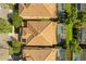 Overhead drone shot showcasing multiple homes with tiled roofs, manicured yards, pools, and screened in patios at 1405 Thunderbird Rd, Davenport, FL 33896