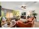 Inviting living room featuring plush sofas, decorative lighting, and a large television for entertaining guests at 1405 Thunderbird Rd, Davenport, FL 33896