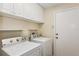 Bright laundry room with modern washer and dryer, along with ample cabinet space at 14313 Roxshire Dr, Orlando, FL 32837