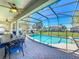 The screened-in pool area boasts ample seating and views of the serene backyard at 2530 Holtrock St, Kissimmee, FL 34747