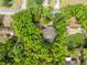 Aerial view of the home surrounded by lush trees, featuring a backyard pool at 25548 Pine Valley Dr, Mount Plymouth, FL 32776