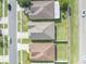 Aerial view showcasing three homes, emphasizing roof conditions and yard sizes within a community at 2607 Quail Pond Way, Kissimmee, FL 34743