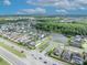 Real estate aerial view showcasing a neighborhood with a community pond and nearby main roads with easy access at 2607 Quail Pond Way, Kissimmee, FL 34743