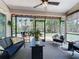 Screened patio with black furniture, decorative plants, overhead lighting, and backyard views at 419 Newton Pl, Longwood, FL 32779