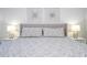 A cozy bedroom featuring a queen bed with decorative lamps, neutral bedding, and stylish wall art at 4708 Walden Cir # 37, Orlando, FL 32811