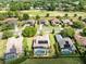 Overhead view of houses with pools in a suburban neighborhood near a green golf course at 5509 Meadow Hill Loop, Lady Lake, FL 32159