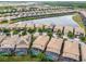 Gorgeous aerial view of backyard pools and solar panels in a beautiful neighborhood alongside a lake at 8808 Macapa Dr, Kissimmee, FL 34747